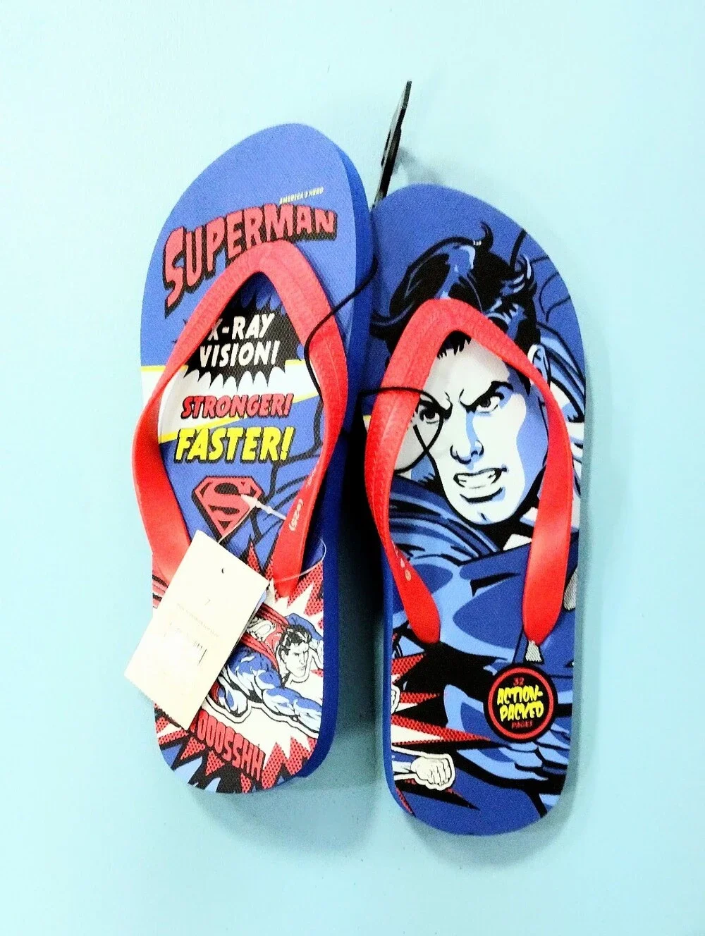 Superman Graphic Flip Flops with Red Straps